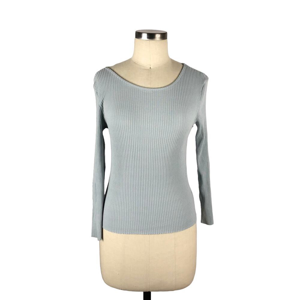 COMUNE Top Zuma Sky Blue Ribbed Long Sleeve Shirt‎ Size Medium NWOT Pastel Crop